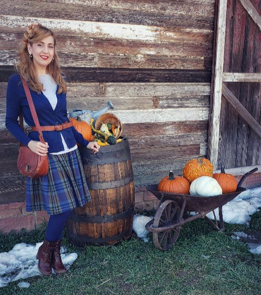 Fall Fashion Outfit with Blue Plaid Skirt